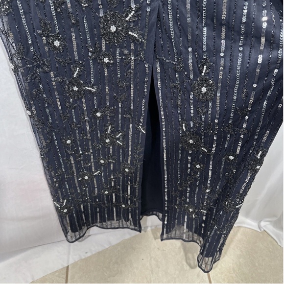 NWT $598 Mac Duggal [ 16 ] Embellished High Neck Long Sleeve Gown Blue‎ - Picture 15 of 15